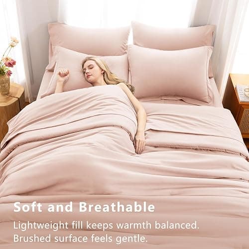 CozyLux Queen Comforter Set Blush Pink, 7 Pieces Bed in a Bag Queen Comforter Set with Sheets, Bedding Sets with Down Alternative Comforter, Fitted Sheets, Flat Sheets, Pillow Shams and Pillowcases thumbnail 5