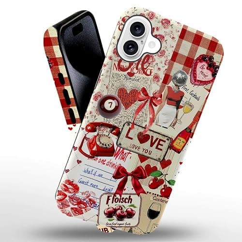 DAIZAG Case Compatible with iPhone 16, [Compatible with MagSafe],Shockproof Protective Phone Case for Girl Women - Red Love Heart Retro Collage thumbnail 5
