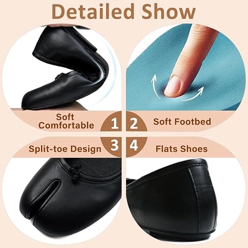 VBDB Tabi Ballet Flats Shoes for Women Rounde Toe Wide Width Split Toe Low Heel Comfortable Flats Shoes thumbnail 7