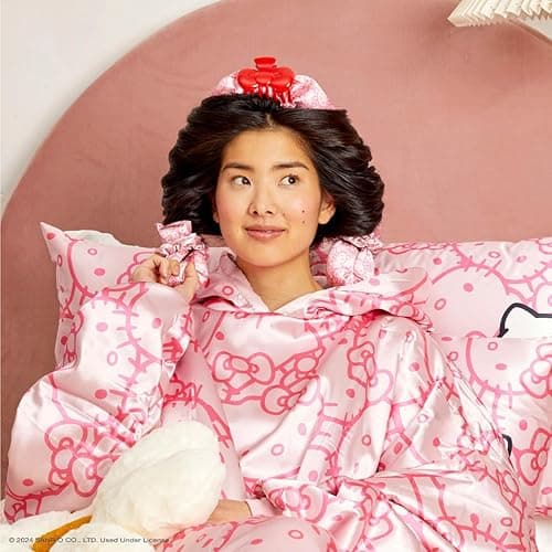 Hello Kitty x Kitsch XL Satin Heatless Curling Set- Heatless Hair Curler To Sleep In for Frizz-Free & Soft Curls, Comes with Bow Shape Design Hair Claw and Satin Scrunchies, Gifts for Women, 4pc Set - Pink Kitty Faces thumbnail 7