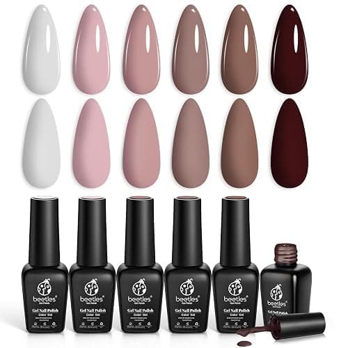 Beetles Winter Gel Polish Colors Brown Beige Mauve Pink Nude White Neutral 6 Colors Gel Nail Polish Set for Nail Art Manicure Soak Off Uv LED Nail Lamp Needed Gifts for Women Coffee Time - Image 1