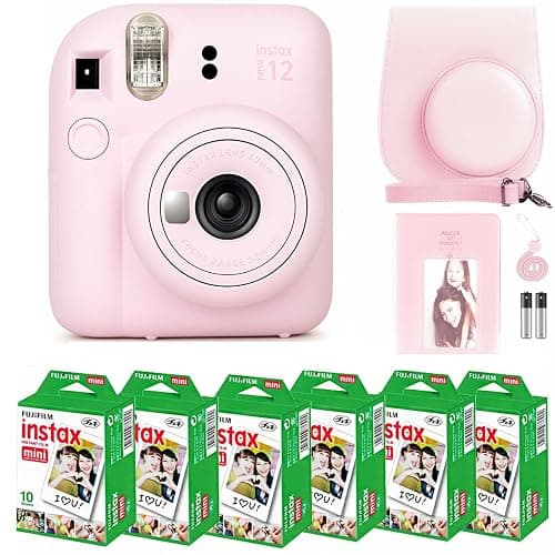 Fujifilm Instax Mini 12 Instant Camera Blossom Pink and Fuji Film Value Pack (60 Sheets) Bundle with Sturdy Tiger Accessories, Carrying Case, Photo Album 64 Pockets - Image 1