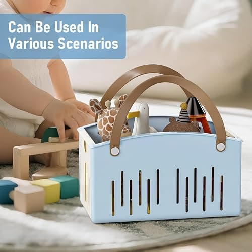 Delamu Portable Shower Basket Caddy with Double Handle Foldable Dry Wet Separation Design 11.0 × 7.1 × 6.5in, Travel, Camping, Gym, College Bathroom Tote, Blue, Ideal Christmas Gifts for Girls thumbnail 8