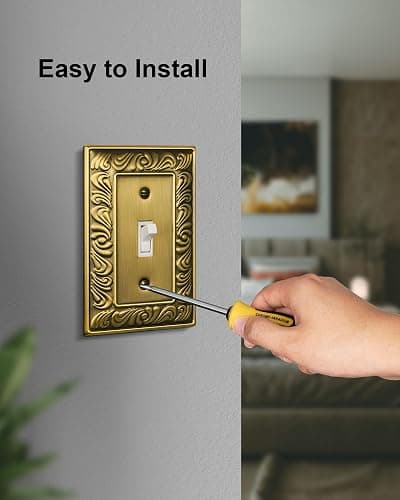 treewell 6-Pack Single Toggle Light Switch Cover Plate, Paisley Pattern Decorative Switch Plate Covers, Antique Brass 1 Gang Metal Wall Plate, Corrosion Resistant - 1 Toggle 6PK thumbnail 5