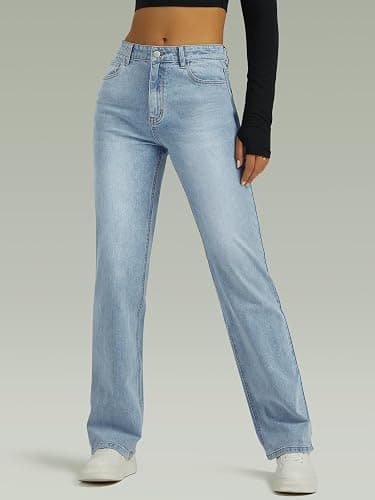 FUNUCA Straight Leg Jeans for Women,High Waisted Wide Leg Loose Microelastic Boyfriend Denim Pants thumbnail 5