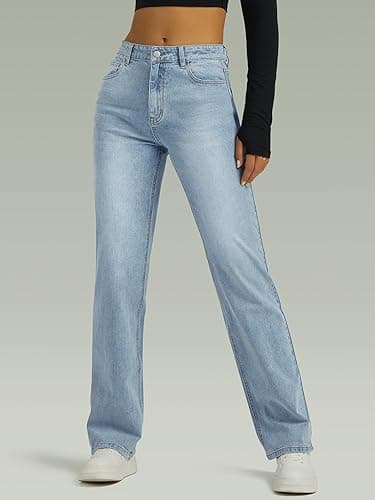 FUNUCA Straight Leg Jeans for Women,High Waisted Wide Leg Loose Microelastic Boyfriend Denim Pants thumbnail 5
