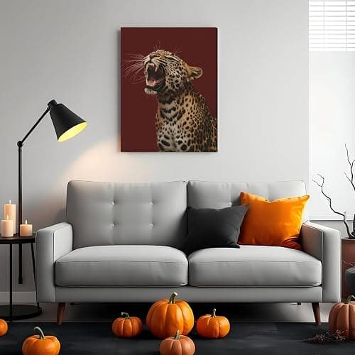 Luxury Leopard Roaring Wall Art High Fashion Red Aesthetic Poster Funky Hypebeast Style Animal Canvas Print Wall Decor for Modern Apartment Living Room Bedroom Office 8x12inch Wooden Framed thumbnail 5