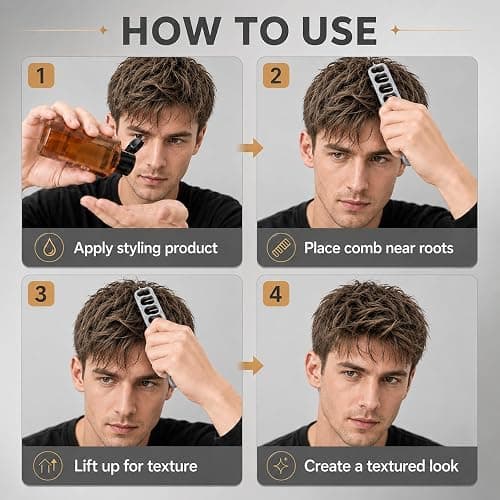 Texture Comb for Men & Women, Root-Lifting Hair Shaping Tool with Wide Spacing Teeth, Lightweight ABS Grip for Fringe Control and Natural Layer Definition (Gray) thumbnail 3
