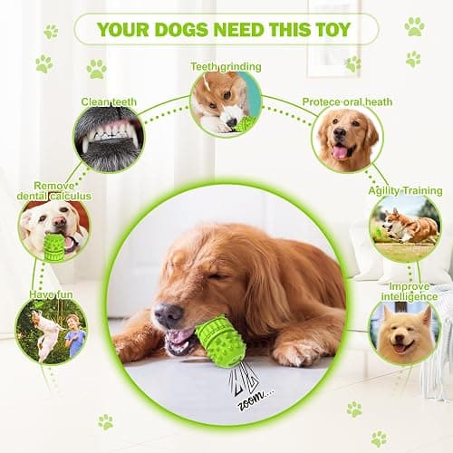 PIFFZEDO Dog Toys for Aggressive Chewers,Interactive Natural Rubber Chew & Squeaky Toy for Large Medium Breed,Dog Toothbrush,Tough & Durable (Green,Large) thumbnail 3