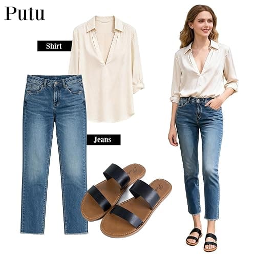 Putu Women's Two Strap Flat Sandals Casual Slide Sandals Slip on Summer Sandals thumbnail 7