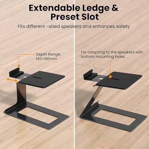 PUTORSEN Desktop Speaker Stands Pair, Speaker Riser for Most Small & Medium Bookshelf Speakers, Computer Speakers, and Studio Monitors, Cantilevered Speaker Stand with Vibration Absorption Pad, Black thumbnail 5