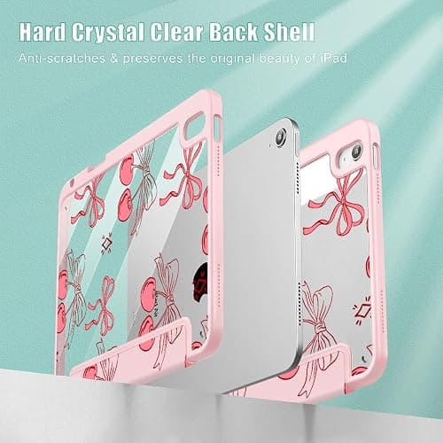 May Chen Case for iPad Air 11 (M3 2025 / M2 2024) 7th 6th, iPad Air 4 & 5 10.9 Inch 5th 4th (2022/2020), [Penceil Holder] Trifold Stand Auto Wake/Sleep TPU Protection Back Cover, Coquette Cherry Bow thumbnail 4