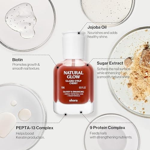 ohora 2-in-1 Sheer Nail Polish & Strengthener(Cherry) | Tinted Nail Concealer | Nail Hardener for Weak, Damaged Nails | Nail Care Polish with Glossy Finish | Glazed-Syrup Formula, 15 mL thumbnail 8