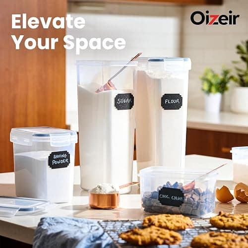 Airtight Food Storage Containers Set - Air Tight Pantry Storage Containers with Lids - Pasta Flour Sugar Cereal Containers - Storage Containers for Food - Kitchen Storage Container (Clear-24 Pack) thumbnail 3