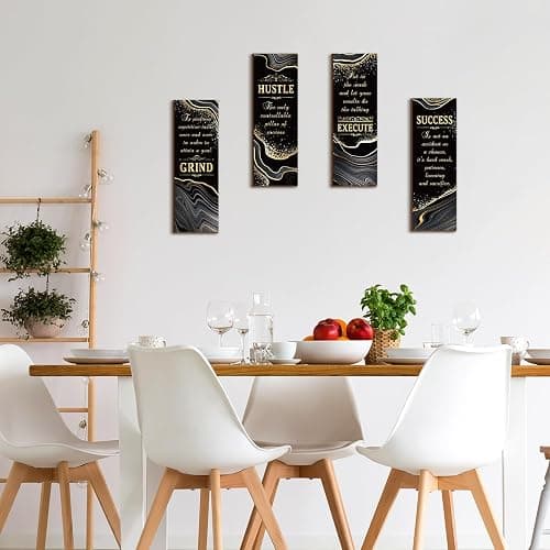 Honoson 4 Pcs Black and Gold Bathroom Decor Inspirational Quote Wooden Sign with Grind Hustle Execute Success Gold Art Signs Bathroom Hanging Accessories for Bedroom Living Room Kitchen(11.8 x 4 Inch) thumbnail 5