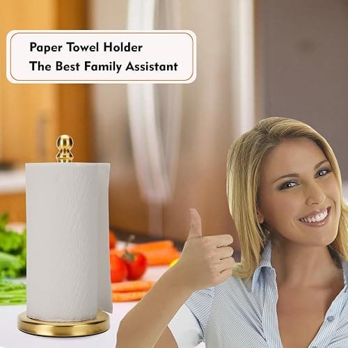 Fatizon Paper Towel Holder Stand, Gold Paper Towel Holder Countertop, with Weighted Base for One-Handed Operation (Gold) thumbnail 5