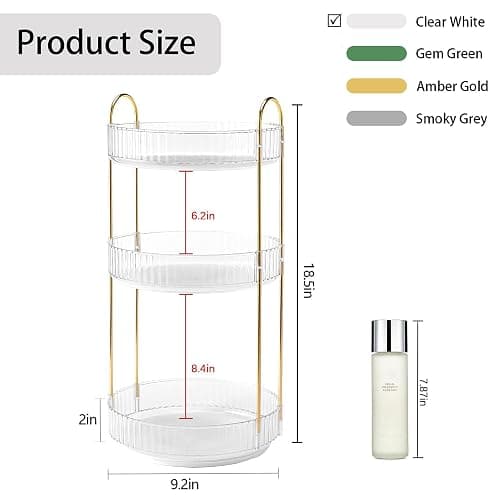 YCIA&DONE 360 Rotating Makeup Organizer and Storage for Vanity Countertop 3 Tiers, High Capacity Cosmetic Skincare Perfume Organizers for Dresser Bathroom Lazy Susan (Clear White) thumbnail 3