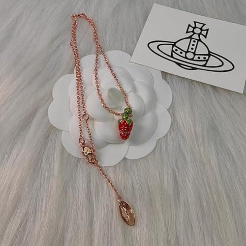 HXLIANG Saturn Necklace Electroplated Fresh Sweet Red Strawberry Pendant Unique Design Trendy Jewelry for Women thumbnail 4