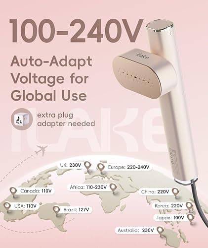 Ilake Travel Steamer for Clothes, 100-240V Dual Voltage Portable Garment Steamer, 1000W Travel Size Handheld Steamer & Iron 2 in 1 for Global & Europe Travel, Business, Home, Rose Gold thumbnail 2