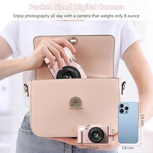 YYKLNYP 4K Digital Camera with 64MP Photos, Vlogging Camera with 180° Flip Screen, Compact Point and Shoot Camera with WiFi & 32GB Card, Easy-to-Use for Beginners and Travel, Pink thumbnail 6
