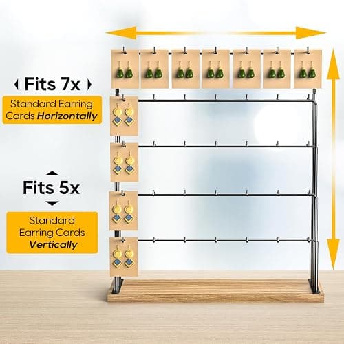 ORLESS Jewelry Display for Vendors, Earring Display Stand for Selling, Necklace Display Holder for Selling, Earring Cards Organizer for Bracelets, Rings, Jewelry Towers, Original Wood (35 Hooks) thumbnail 2