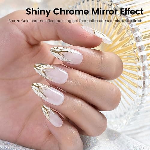 RARJSM Metallic Gel Liner Nail Art Silver Bronze Gold 2pcs Set Mirror Chrome 3D Effect Gel Nail Polish 8ml Build in Thin Brush Metal Painted Drawing Stripper Gelpolish Curing Requires for Home Salon thumbnail 3
