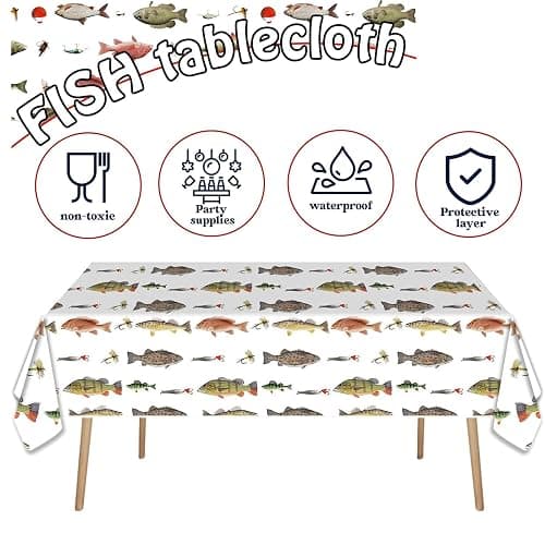 Vyntrago 3PCS Fishing Table Cloth, Plastic Party Tablecloth Decorations (54" x 108") Disposable Fish Party Supplies Table Cover, for Little Fisherman Decorations, Birthday thumbnail 5