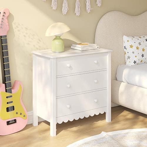 Vikiullf White Nightstand with 3 Drawers, Modern Bedroom Night Stand, Large Bedside Table,27.56 x 13.78 x 26.97 inches - Image 1