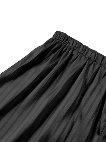 LYANER Women's Striped Silky Satin Pajamas Short Sleeve Top with Shorts Sleepwear PJ Set - X-Small - Black#2 thumbnail 4