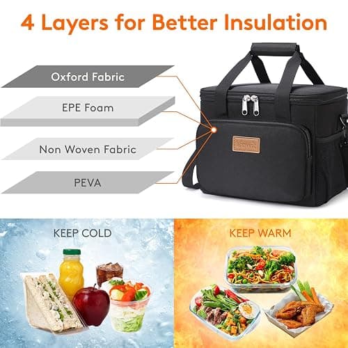 Lifewit Medium Lunch Bag, Insulated Lunch Box, Soft Cooler Cooling Tote for Adult Men Women, Black 12-Can (9L) thumbnail 4