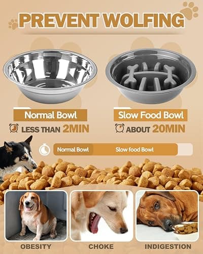 Jovrun Elevated Dog Bowls, Dog Feeder with Stainless Steel Dishes & Slow Feeder Bowl, 5 Heights Adjustable Raised Stand for Medium Large, Food Dishes with Non-Slip Feet thumbnail 4