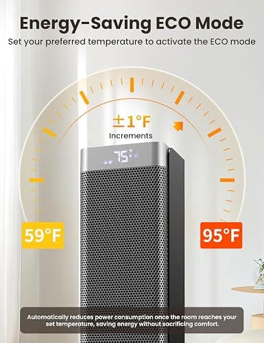 Space Heaters for Indoor Use, 1500W PTC Ceramic Electric Heater with Thermostat, Room Temperature Display, 70° Oscillation, Remote Control, 12H Timer, Quiet Portable Heater for Office Bedroom thumbnail 4