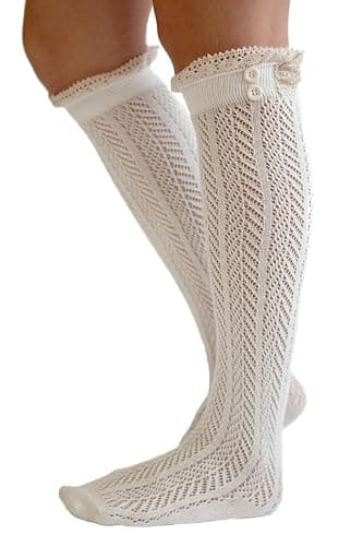 Modern Boho The Original Button Boot Socks with Lace Trim Boutique Socks - Image 1
