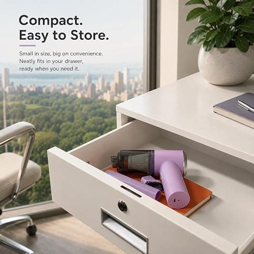 Mini Handheld Vacuum Portable for Desk, Keyboard, Car & Crumbs, Lavender | Quick Cleanups, Tight Spaces, Rechargeable Cordless, Easy Storage, Office, Cup Holders, Seat Gaps, Window Tracks thumbnail 5