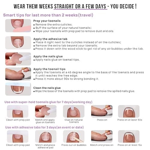 BTArtbox Press on Toenails Short, White French Tips Press on Toe Nails Square, Light Weight & Fit Perfectly Glazed Glue On Toenails with Glue, Fake Toe nails in 16 Sizes- 32 Kit, Hope Hope thumbnail 7