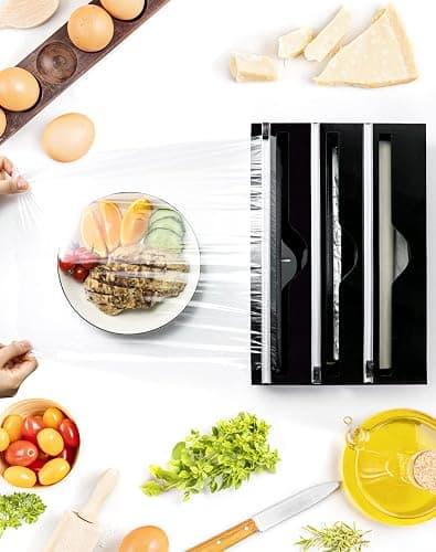 QWORK® 3 in 1 Küche Folienspender Folienschneider für Frischhaltefolie Folien Backpapier, Kompatibel mit 31 cm Rollen, Wandmontage oder Stand auf der Arbeitsplatte thumbnail 6