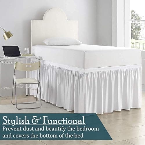 SKY BEDDINGS Dorm Room Bed Skirt - College Dorm Bed Skirt - Twin XL, Extra Long - 30 Inch Drop - 100% Microfiber - White thumbnail 3