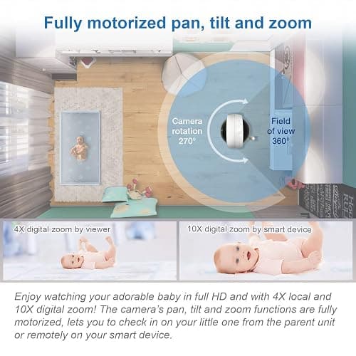 VTech RM7764-2HD Smart WiFi 2 Camera BabyMonitor, 360° Pan&Tilt, 10X Zoom, 7” HD Display & NightVision, Soothing Sounds, 2-Way Talk, Temperature & Motion Detection thumbnail 4