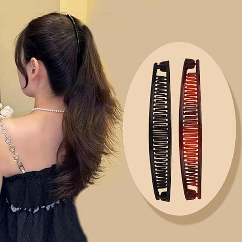 4 Pcs Banana Hair Clips for Fine Hair and Thick Hair, Fishtail Small Banana Hair Clip,for Women Bananas Clip Double Comb Long Hair Clips Ponytail Hair Comb Bananas thumbnail 6