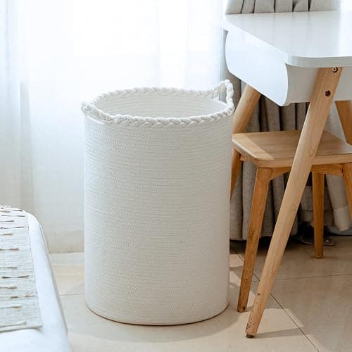Homlikelan 58L Woven Laundry Basket,Cotton Tall Laundry Hamper for Blankets,Clothes,Pillows,Toys,Shoes Large Laundry Bin White thumbnail 7