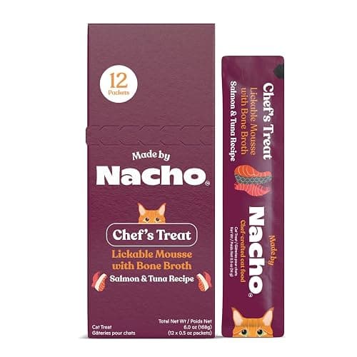Made by Nacho Lickable Cat Treats Mousse Tubes 12 Count with Bone Broth Salmon & Tuna Recipe (.5 oz) No Grains, Corn, Wheat or Soy - Image 1