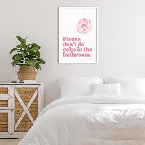BNGFDV Retro Trendy Pink Please Dont Do Coke in The Bathroom Canvas Wall Art Abstract Vintage Funky Disco Ball Poster Decor Teen Girl Bathroom Rules Quotes Sayings Pictures Prints 12x16in Unframed thumbnail 2