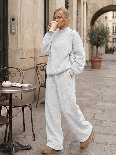 Trendy Queen Womens Mock Neck 2 Piece Lounge Sets Sweatsuits Fall 2026 Oversized Sweatshirts & Wide Leg Sweatpants thumbnail 3