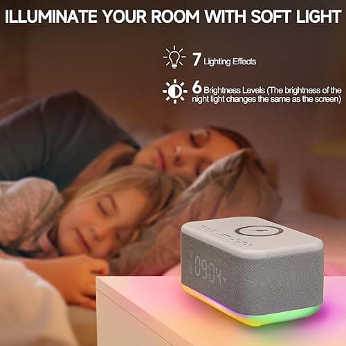 Fansbe Tech Alarm Clock Speaker Wireless Charger, Digital Alarm Clocks Bedrooms Bluetooth, Alarm Clock Dimmable Light Bedrooms Dual Alarm Snooze Dimmer 12 24H RGB Night Light Bluetooth USB AUX, Gray - Gray thumbnail 7
