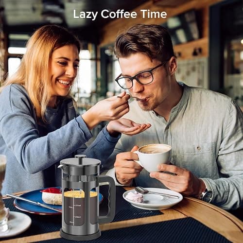 French Press Coffee Maker, French Press 304 Stainless Steel with 4 Filter, Heat Resistant Durable, Easy to Clean, Borosilicate Glass Coffee Press, 100% BPA Free Glass Teapot, 21 ounce, Dark Pewter thumbnail 2