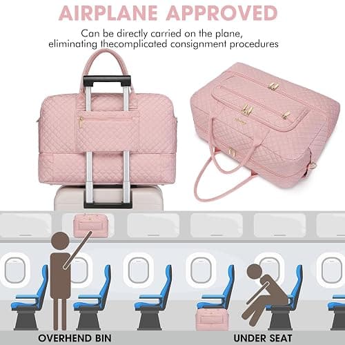 Large Women Travel Duffle Bag - Carry on Overnight Bag Weekend Travel Duffel Tote Bag Yoga Gym Bag with Wet Pocket Toiletry Weekender Overnight Bag for Travel Business Trips Sports Hospital Pink thumbnail 4