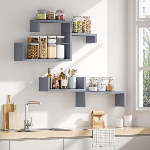 SRIWATANA Floating Shelves for Wall, Wall Shelves for Bathroom, Bedroom, Living Room, Kitchen, Office, Wood Shelves for Home Decor Set of 5 (Weathered Grey) thumbnail 8
