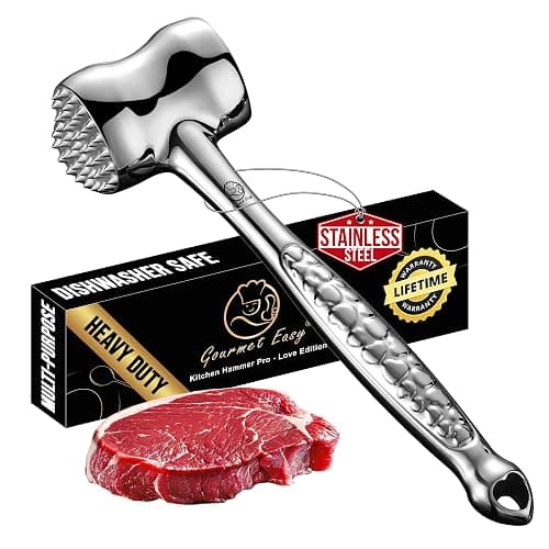 Gourmet Easy Meat Tenderizer Tool Love Heart Design, Lifetime Replacement | Dual-Sided Heavy-Duty Meat Mallet Tenderizer for Steak, Chicken & Poultry. Dishwasher Safe, Lifetime Replacement - Image 1