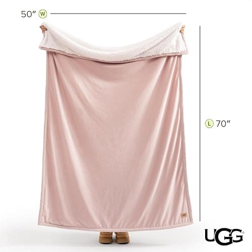 UGG Bliss Throw Blanket Plush Soft Fleece Fluffy Blankets for Bed or Couch Oversized Warm Reversible Machine Washable Medium Weight Home Decor Giftable Throw, 50-inch x 70-inch, Quartz Pink thumbnail 3