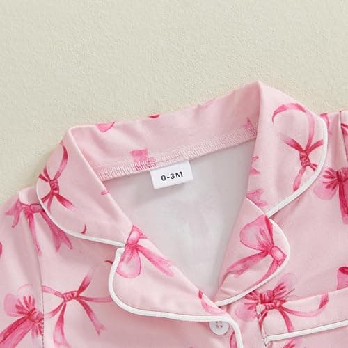 Newborn Summer Pajamas Baby Boy Girl Button Down Romper Cute Infant Sleepwear One-Piece Pjs - Bow&pink - 0-3 Months thumbnail 3